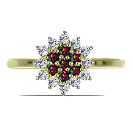 Anillo de Plata Bañada en Oro con Ópalo negro medianoche Lega Dembi de Ëtiopía y Topacio Blanco