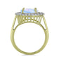 Anillo de Plata Bañada en Oro con Piedra Lunar Arco Iris y Aguamarina