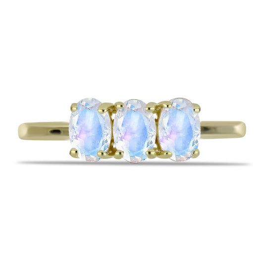 Anillo de Plata Bañada en Oro con Piedra Lunar Arco Iris