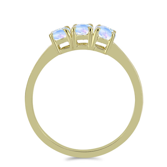 Anillo de Plata Bañada en Oro con Piedra Lunar Arco Iris