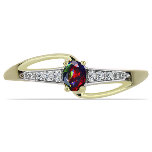 Anillo de Plata Bañada en Oro con Ópalo negro medianoche Lega Dembi de Ëtiopía y Topacio Blanco