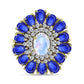 Anillo de Plata Bañada en Oro con Piedra Lunar Arco Iris y Zafiro Azul Australiano