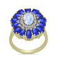 Anillo de Plata Bañada en Oro con Piedra Lunar Arco Iris y Zafiro Azul Australiano