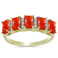 Anillo de Plata Bañada en Oro con Coral de Esponja Roja y Topacio Blanco