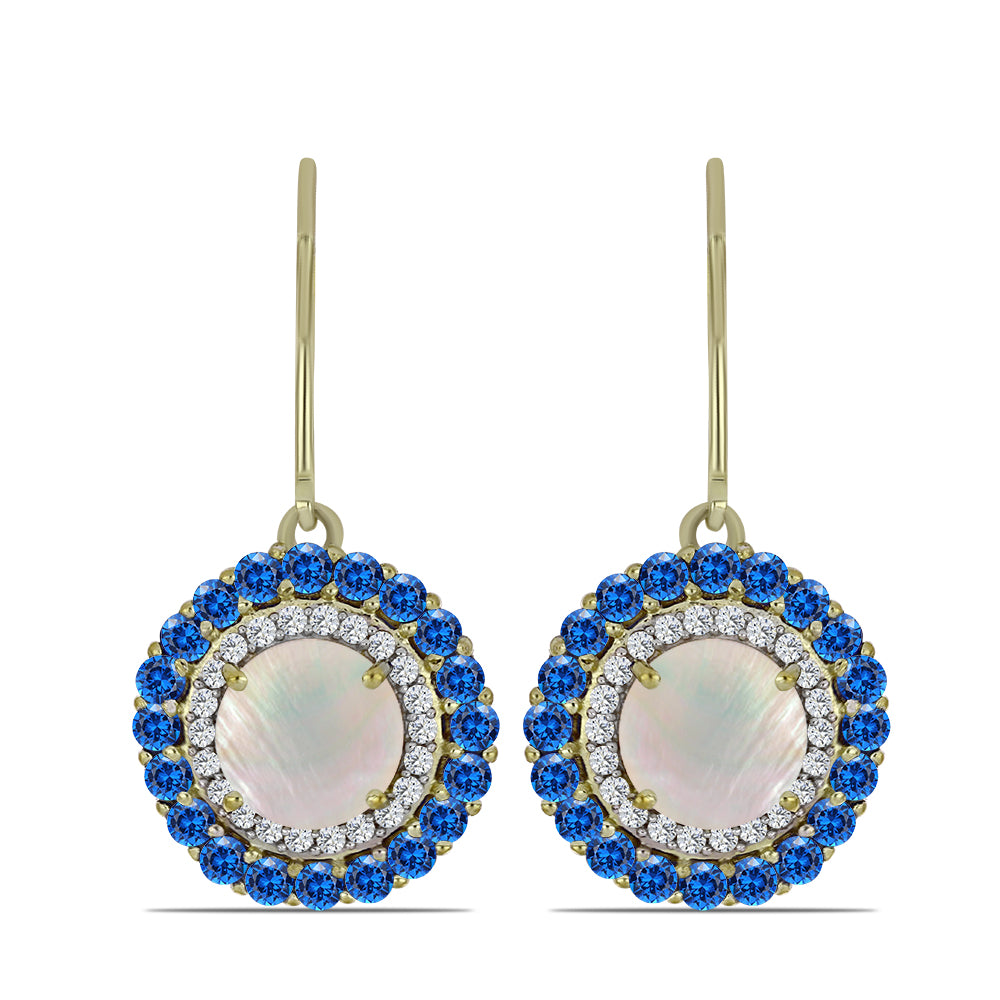 Pendientes de Plata Bañada en Oro con Piedra Lunar Arco Iris y Zafiro Azul Australiano