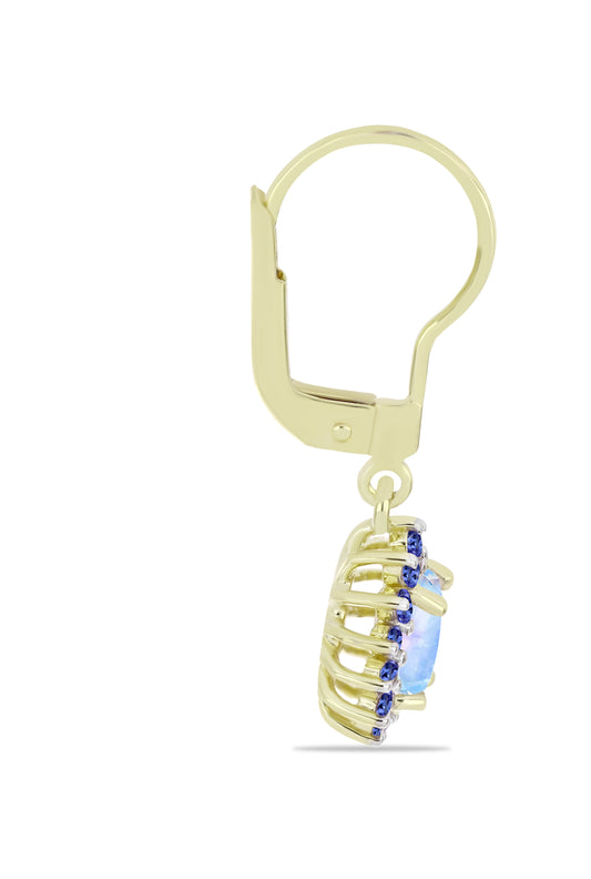 Pendientes de Plata Bañada en Oro con Piedra Lunar Arco Iris y Tanzanita