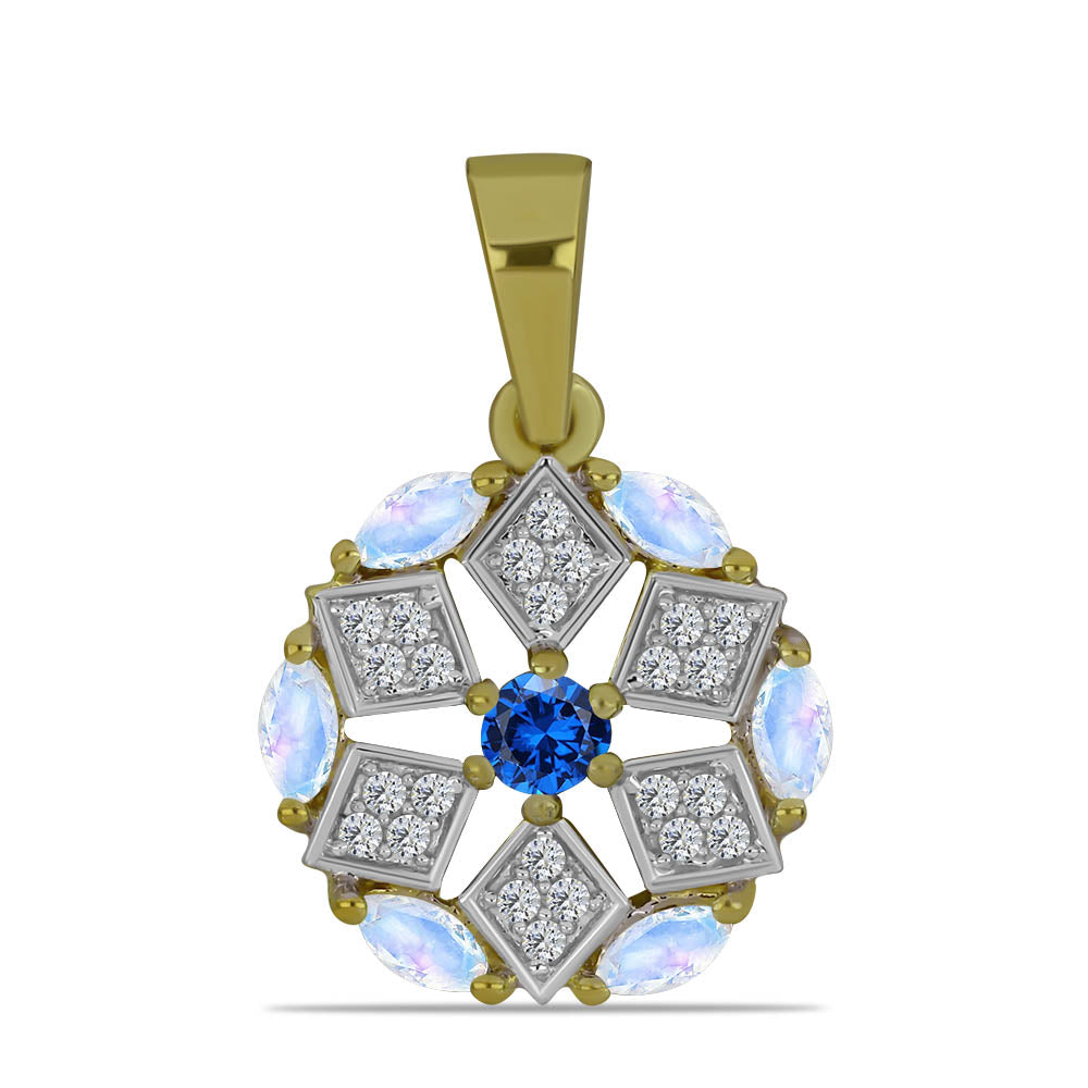 Colgante de Plata Bañada en Oro con Piedra Lunar Arco Iris y Zafiro Azul Australiano 1 