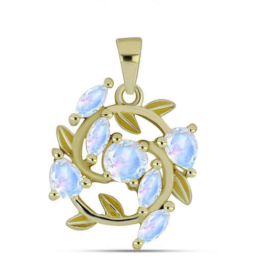 Colgante de Plata Bañada en Oro con Piedra Lunar Arco Iris