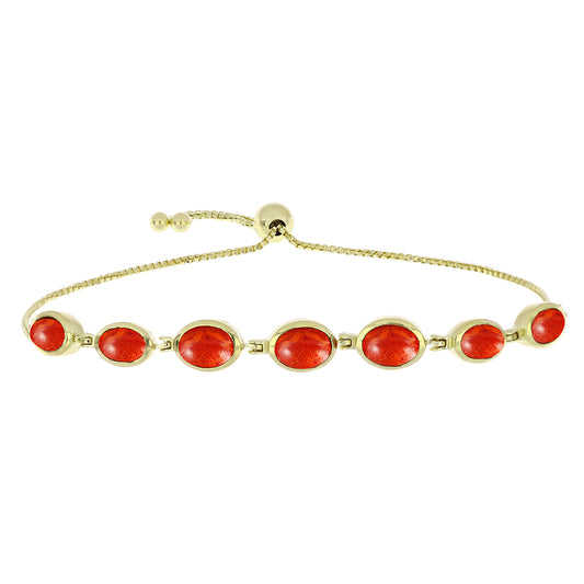 Pulsera de Plata Bañada en Oro con Coral de Esponja Roja