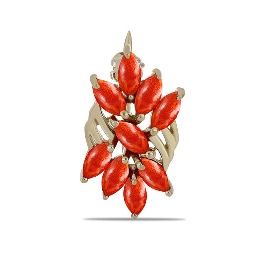 Broche de Plata Bañada en Oro con Coral de Esponja Roja