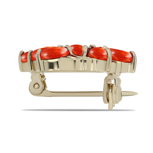 Broche de Plata Bañada en Oro con Coral de Esponja Roja