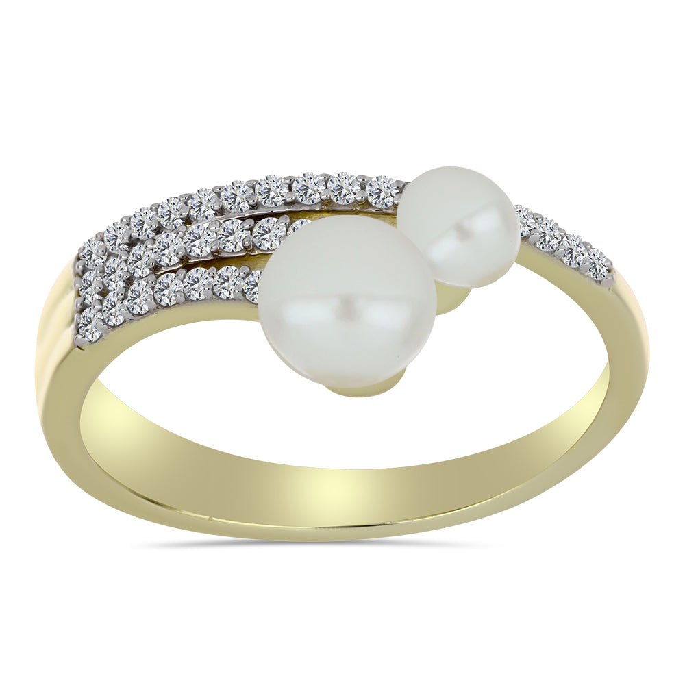 Anillo de Plata Bañada en Oro con Perla blanca de agua dulce y Topacio Blanco 1 