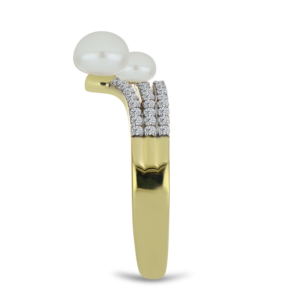 Anillo de Plata Bañada en Oro con Perla blanca de agua dulce y Topacio Blanco 4 