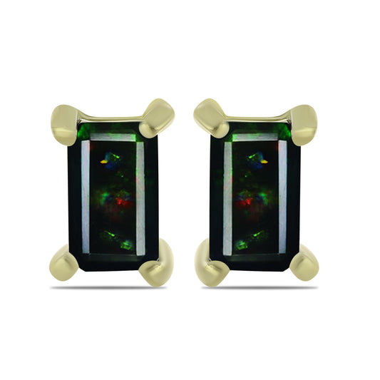 Pendientes de Plata Bañada en Oro con Ópalo negro medianoche Lega Dembi de Ëtiopía