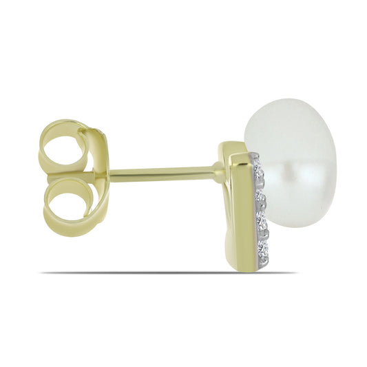 Pendientes de Plata Bañada en Oro con Perla blanca de agua dulce y Topacio Blanco