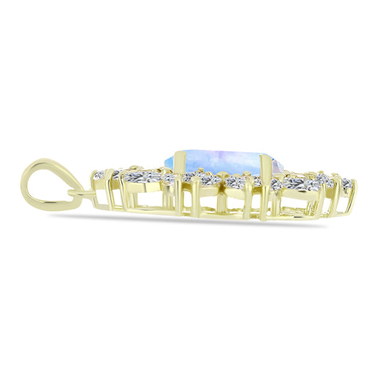 Colgante de Plata Bañada en Oro con Piedra Lunar Arco Iris y Zircón Blanco