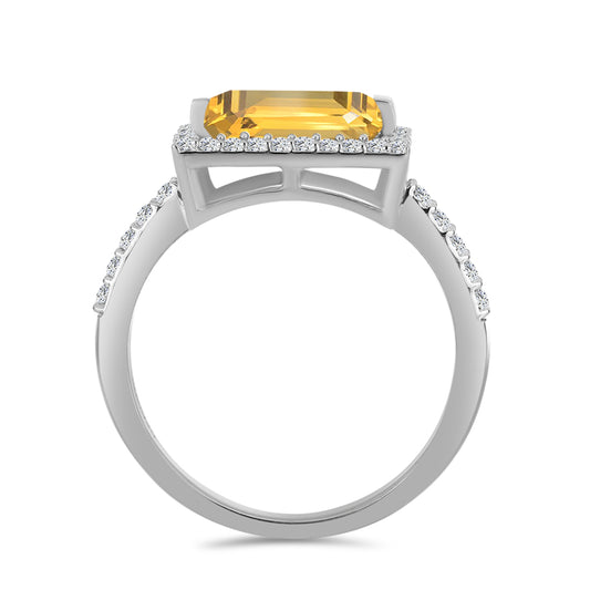 Anillo de Plata con Citrino de los Montes Urales y Topacio Blanco