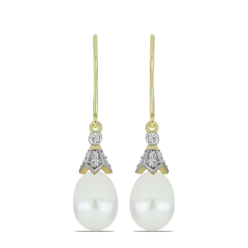 Pendientes de Plata Bañada en Oro con Perla blanca de agua dulce y Topacio Blanco 1 