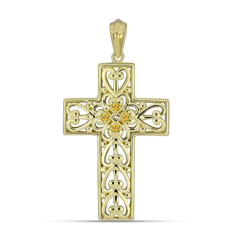 Cruz Colgante de Plata Bañada en Oro con Citrino de los Montes Urales 1 