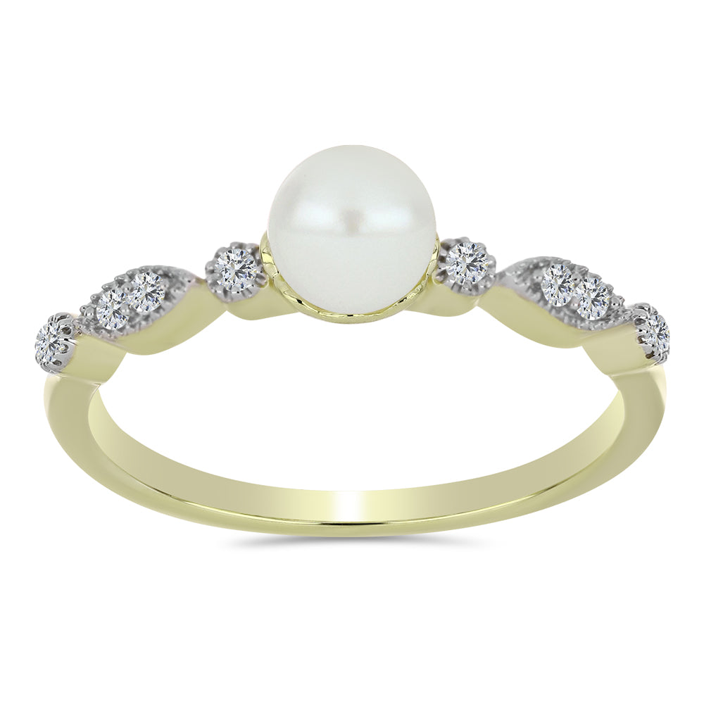 Anillo de Plata Bañada en Oro con Perla blanca de agua dulce y Topacio Blanco 3 