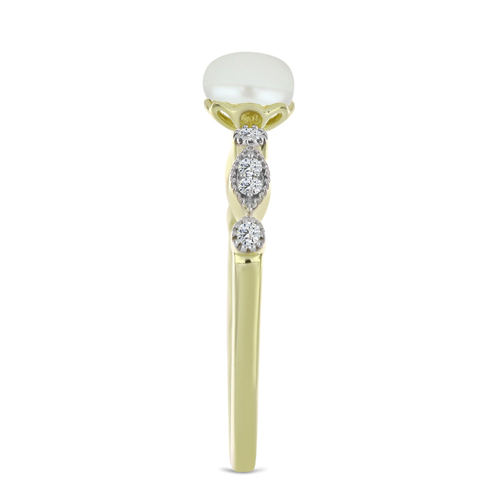 Anillo de Plata Bañada en Oro con Perla blanca de agua dulce y Topacio Blanco 4 