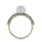 Anillo de Plata Bañada en Oro con Perla blanca de agua dulce y Zafiro Azul Australiano