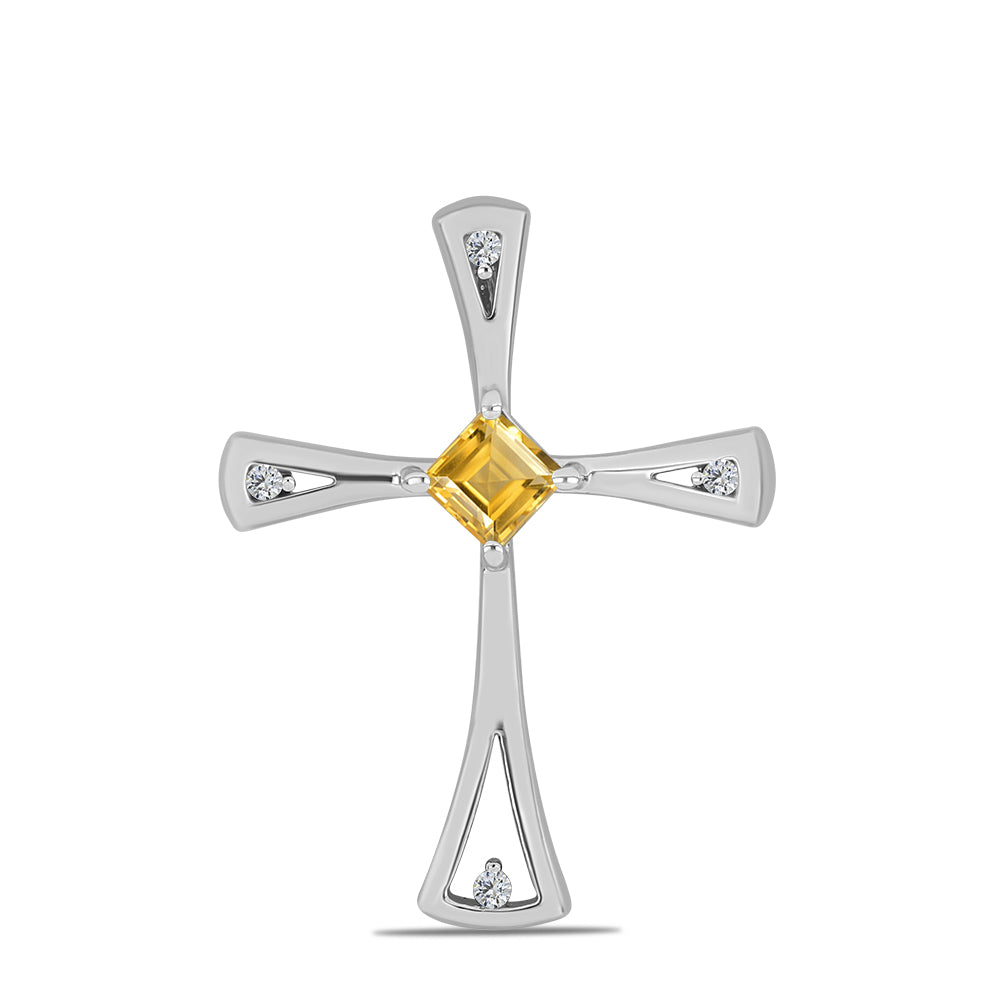 Cruz Colgante de Plata con Citrino de los Montes Urales y Topacio Blanco
