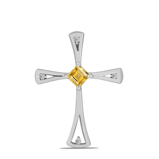 Cruz Colgante de Plata con Citrino de los Montes Urales y Topacio Blanco