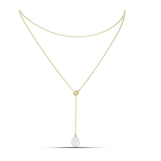 Collar de Plata Bañada en Oro con Perla blanca de agua dulce