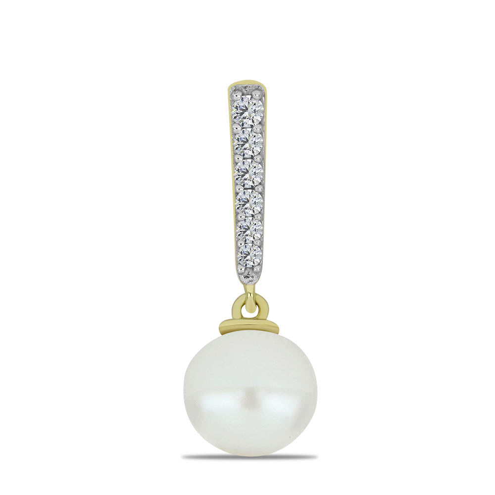Colgante de Plata Bañada en Oro con Perla blanca de agua dulce y Topacio Blanco