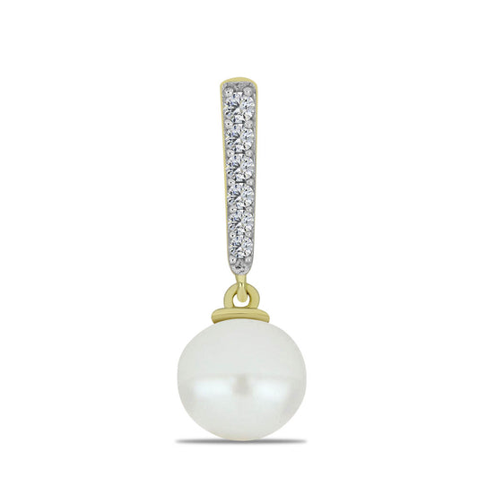 Colgante de Plata Bañada en Oro con Perla blanca de agua dulce y Topacio Blanco