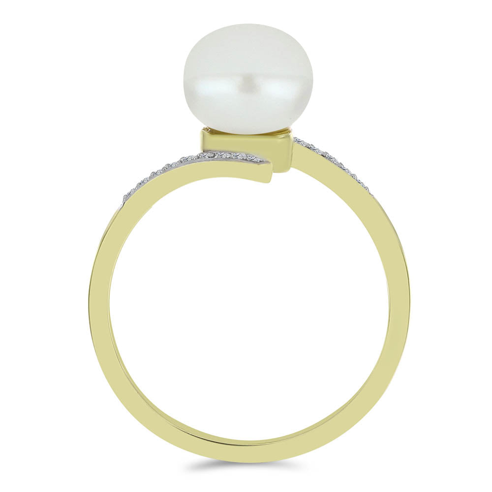 Anillo de Plata Bañada en Oro con Perla blanca de agua dulce y Topacio Blanco 2 