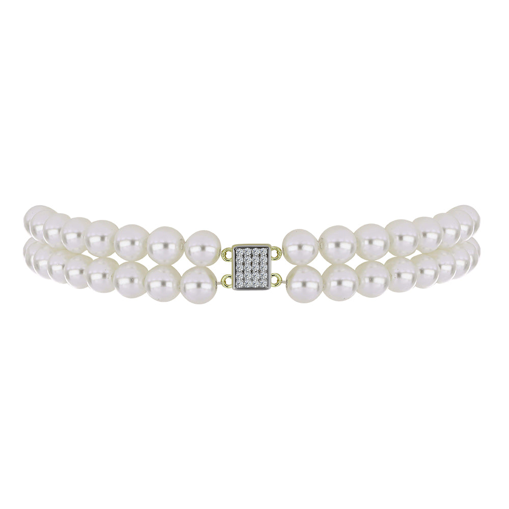 Pulsera de Plata Bañada en Oro con Perla blanca de agua dulce y Topacio Blanco
