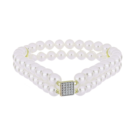 Pulsera de Plata Bañada en Oro con Perla blanca de agua dulce y Topacio Blanco