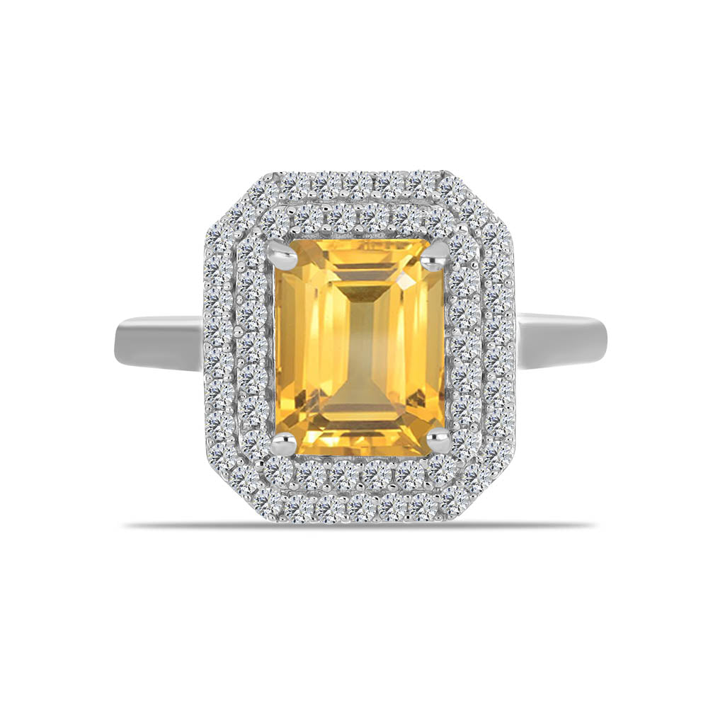 Anillo de Plata con Citrino de los Montes Urales y Topacio Blanco 1 