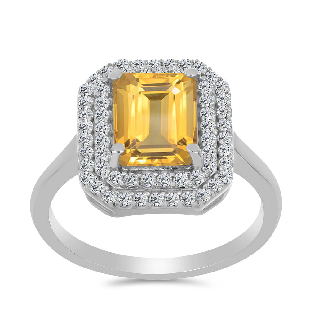 Anillo de Plata con Citrino de los Montes Urales y Topacio Blanco 3 