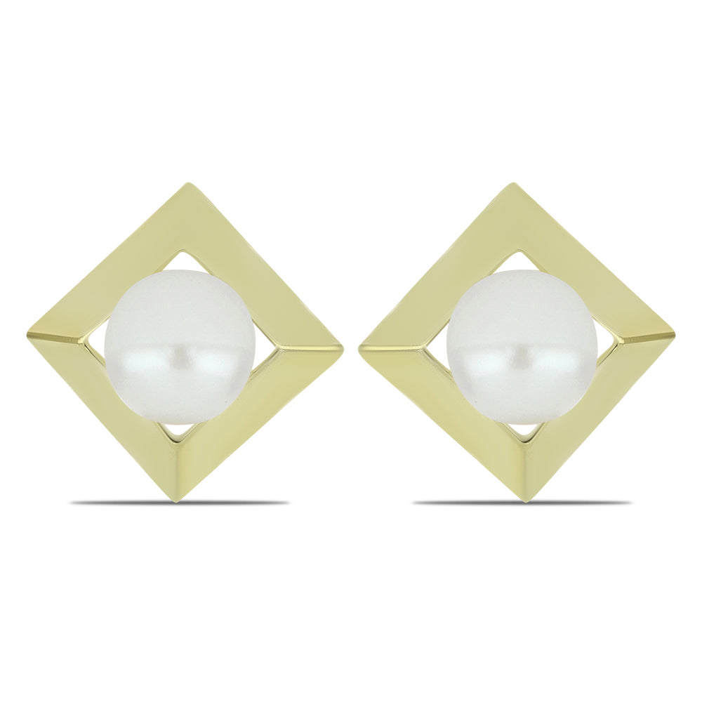 Pendientes de Plata Bañada en Oro con Perla blanca de agua dulce