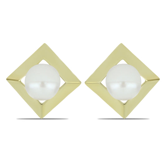 Pendientes de Plata Bañada en Oro con Perla blanca de agua dulce