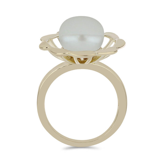 Anillo de Plata Bañada en Oro con Perla blanca de agua dulce