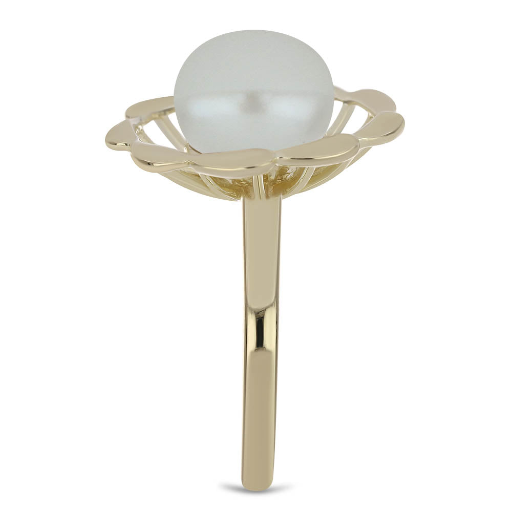 Anillo de Plata Bañada en Oro con Perla blanca de agua dulce 4 