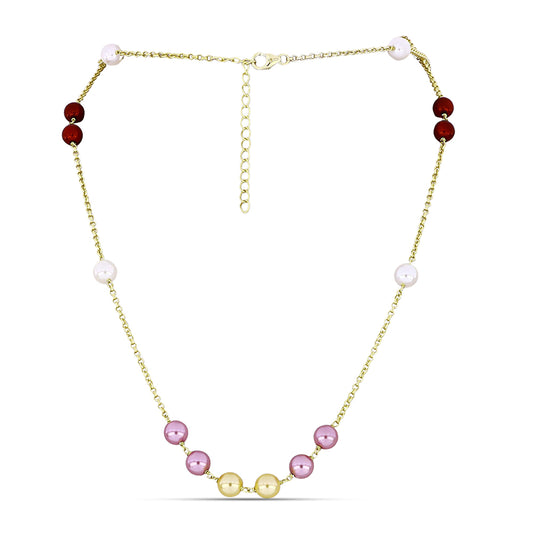 Collar de Plata Bañada en Oro con Perla blanca de agua dulce y Perla Melocotón de Agua Dulce