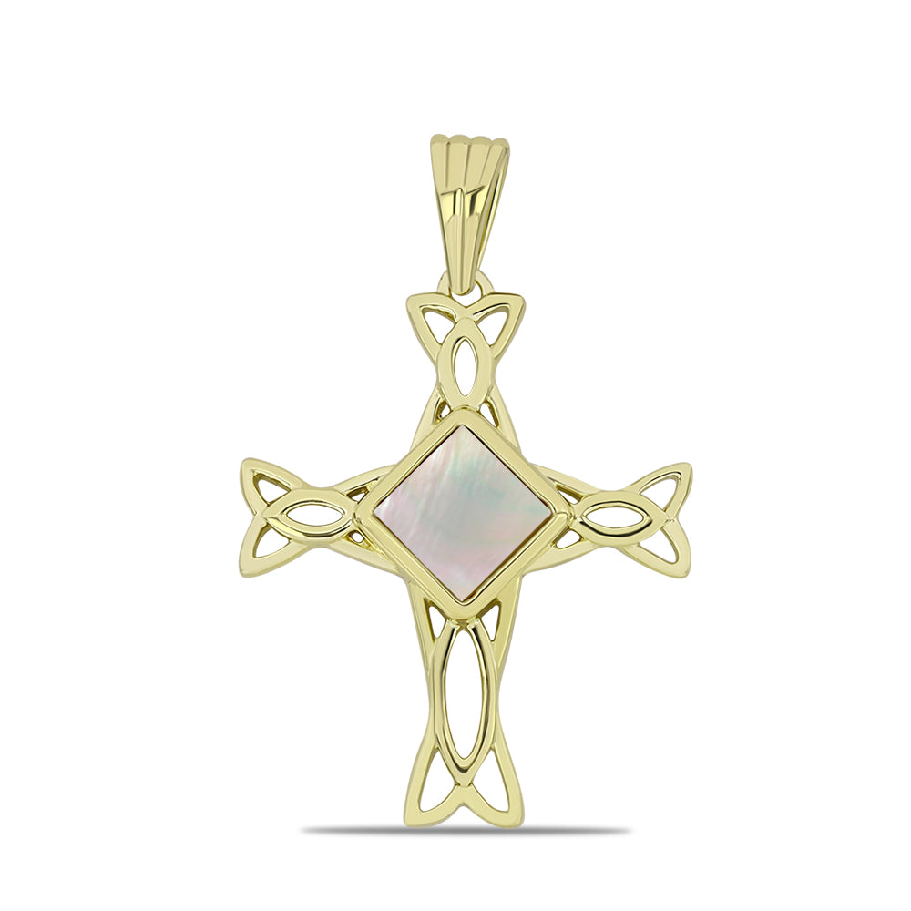 Cruz Colgante de Plata Bañada en Oro con Madreperla 1 