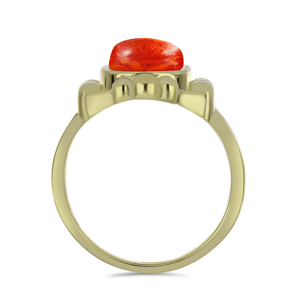 Anillo de Plata Bañada en Oro con Coral de Esponja Roja