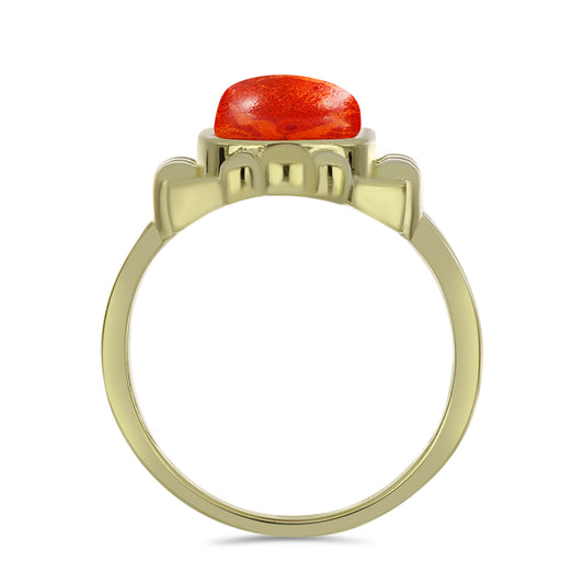 Anillo de Plata Bañada en Oro con Coral de Esponja Roja