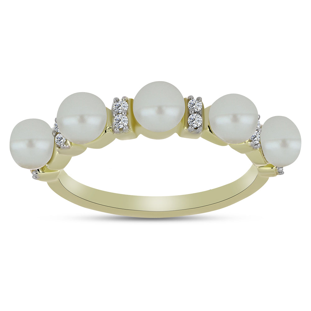 Anillo de Plata Bañada en Oro con Perla blanca de agua dulce y Topacio Blanco 1 