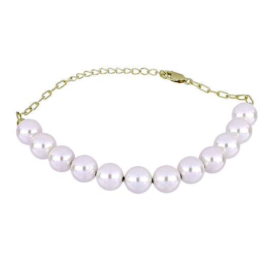 Pulsera de Plata Bañada en Oro con Perla blanca de agua dulce