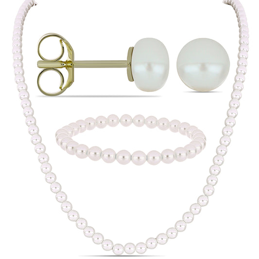 Conjunto Pepita con Perla blanca de agua dulce ( Pendientes +Pulsera +Anillo )