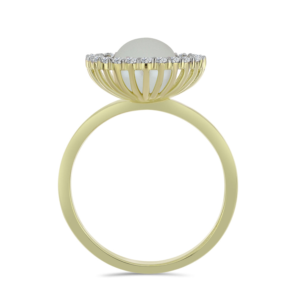 Anillo de Plata Bañada en Oro con Perla blanca de agua dulce y Topacio Blanco 2 