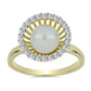 Anillo de Plata Bañada en Oro con Perla blanca de agua dulce y Topacio Blanco