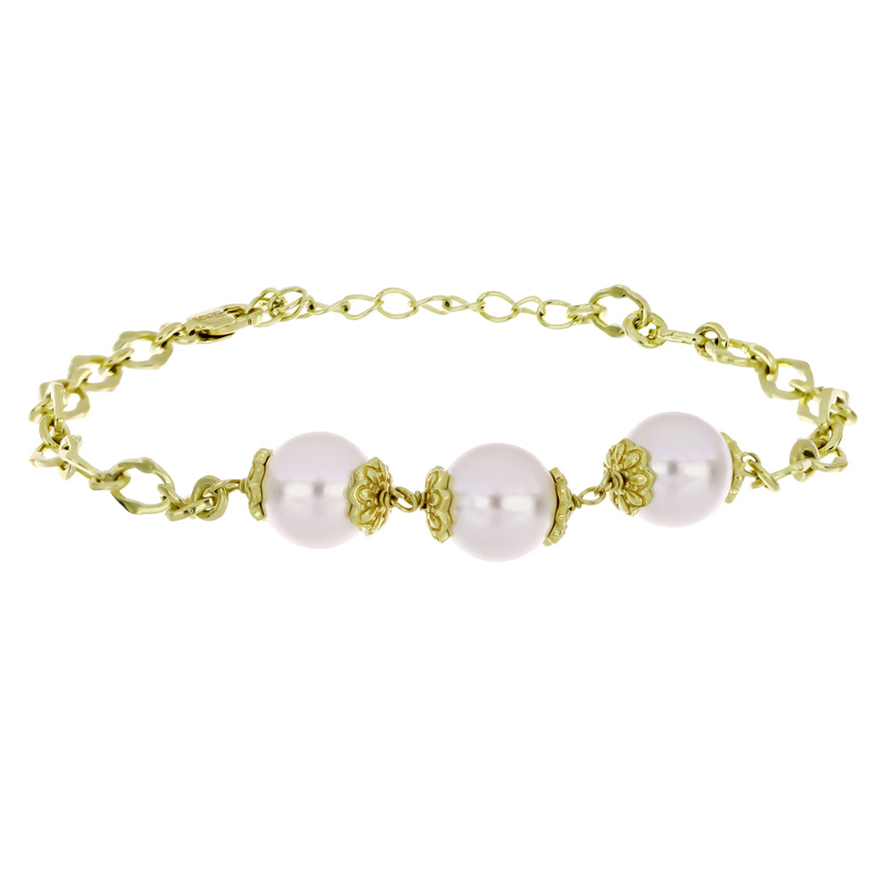 Pulsera de Plata Bañada en Oro con Perla blanca de agua dulce 1 